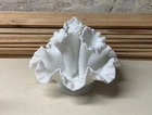 Vintage Fenton White Hobnail Epergne 4 Piece w/3 Horns 7" Tall