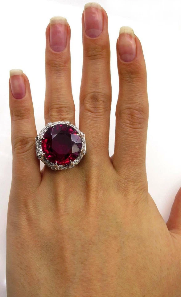 Huge Vintage Lab-Created 53.2CT Round Ruby Gorgeous 935 Argentium Silver Ring - Image 2 of 4