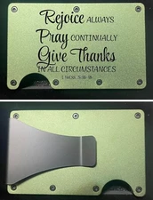 CUSTOM "THESSALONIANS 5:16-18" ENGRAVED SLIM MINIMALIST WALLET - ARMY GREEN