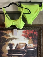 Tinibikini Animal Print 2 Piece Swimsuit Key Lime Cheetah US Small NWT