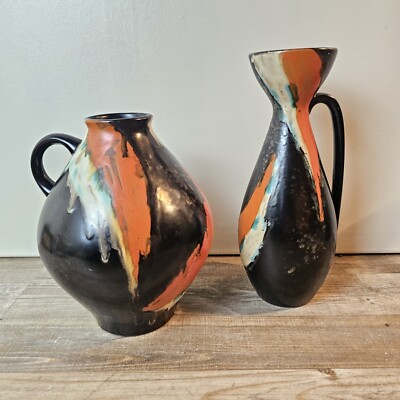 2x Vintage 650/17 626/21 JASBA Vasen Art Deco 50er Mid Century Uranglasur