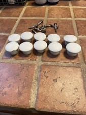 VIntage LOT of 10 Painted White Wood Cabinet Mushroom Knobs Drawer Pulls 1 1/2