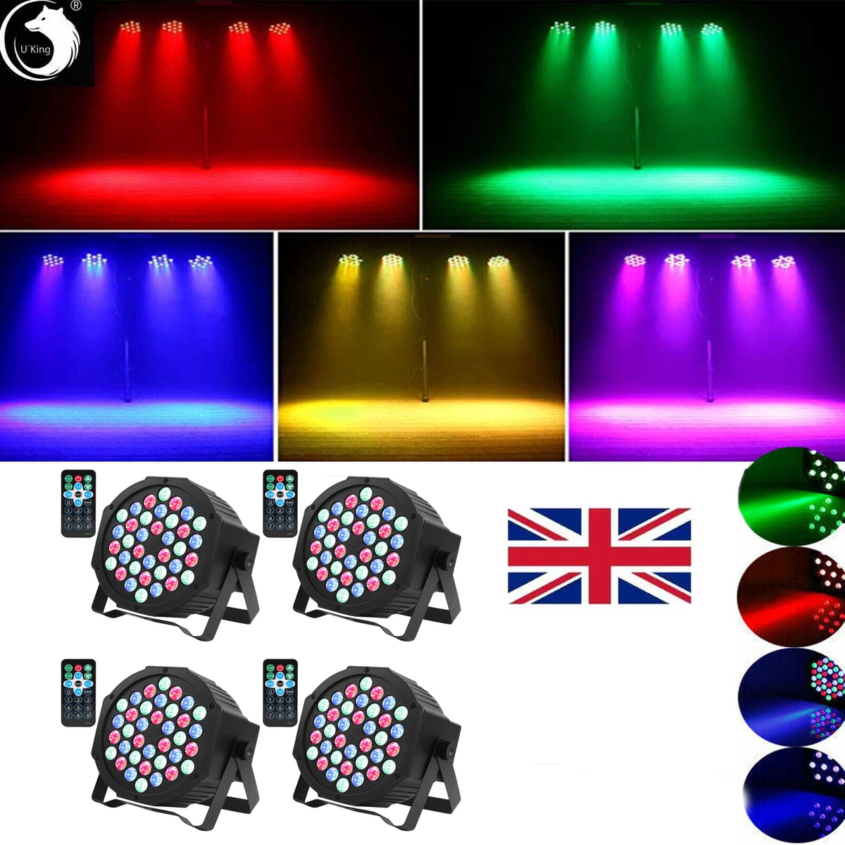 4PCS 80W 36 LED RGB Par Can Stage Lighting DMX512 Remote Party Disco Xmas Light