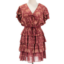 Ulla Johnson NWT Kaitlyn Flutter Sleeve Drawstring Mini Dress Size 8 Amaranthus