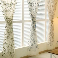Embroidered Yellow Green Leaf Sheer Curtains Room Voile Window Drapes 63/84"
