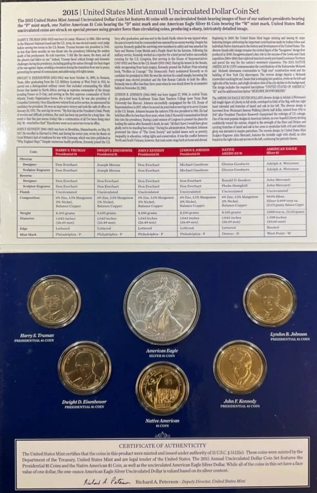 2015-W 6-Coin U.S. Mint Annual Uncirculated Dollar Set - Image 2 of 4
