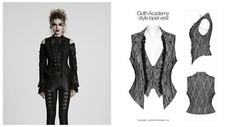 Punk Rave Women Black Gothic Academy Style Patterned Lapel Vest Silm WaistCoat