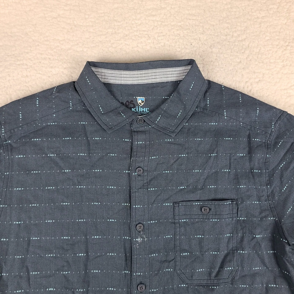 Kuhl Intrepid Skorpio Shirt Mens Large Dark Blue Geometric Hawaiian Button Up GC - Image 3 of 4