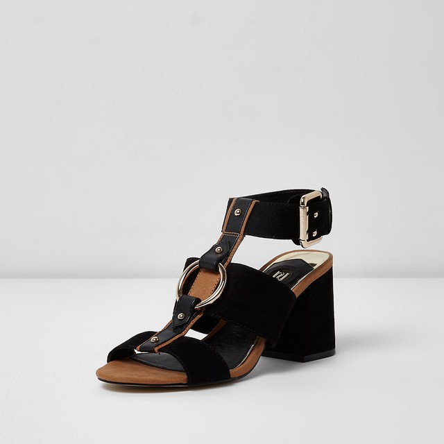 river island gold block heel sandals
