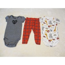 LOT OF 2 BABY BODYSUIT & 1 PAIR RED CHECKED PANTS, ALL CARTERS BRAND, ALL 9 MO