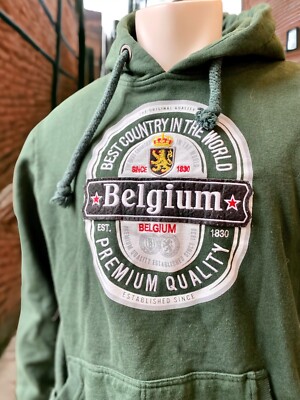 VTG Belgium Bottle Design Green Sweatshirt Hoodie SZ L