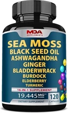 MDA Supplements Sea Moss 16-in-1 Capsules - 19.445 mg - 120 Count - EX 04/26