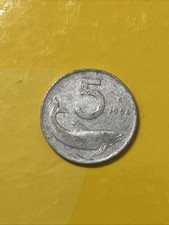 Moneta Rara  5 Lire  1954 DELFINO Repubblica Italiana Moneta Circolata Vissuta 