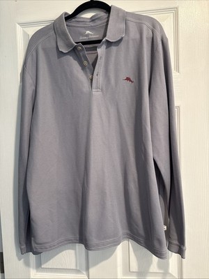 Tommy Bahama Men's Long Sleeve Polo Shirt  Gray Embroidered Marlin Preppy XL