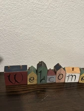 Vintage Primitive Farmhouse Country Wood Houses With Welcome Hand Painted Made