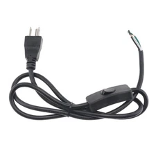 RTNLIT 3-Prong Power Cord with Open Wiring & On/Off Switch(4ft, Black)