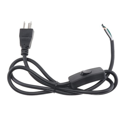 RTNLIT 3-Prong Power Cord with Open Wiring & On/Off Switch(4ft, Black)