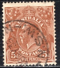 Australia Stamp Scott #120, 3p, King George V, Brown Buff, Used, SCV$1.00
