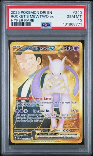 PSA 10 2025 Team Rocket’s Mewtwo Ex 240/182 Destined Rivals Pokemon TCG Card
