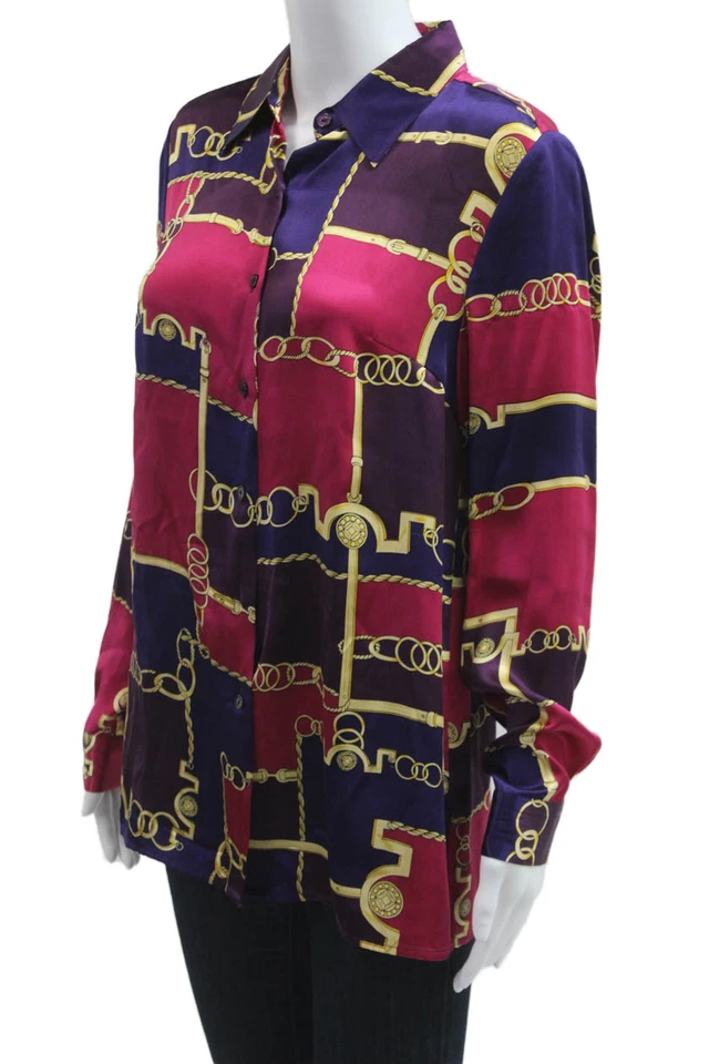 Женская фиолетовая шелковая блузка с воротником на пуговицах с длинным рукавом Lord & Taylor размер S - Изображение 2 из 4