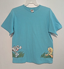 Vintage Looney Tunes Tweety and Sylvester Turquoise Blue T-Shirt Size L