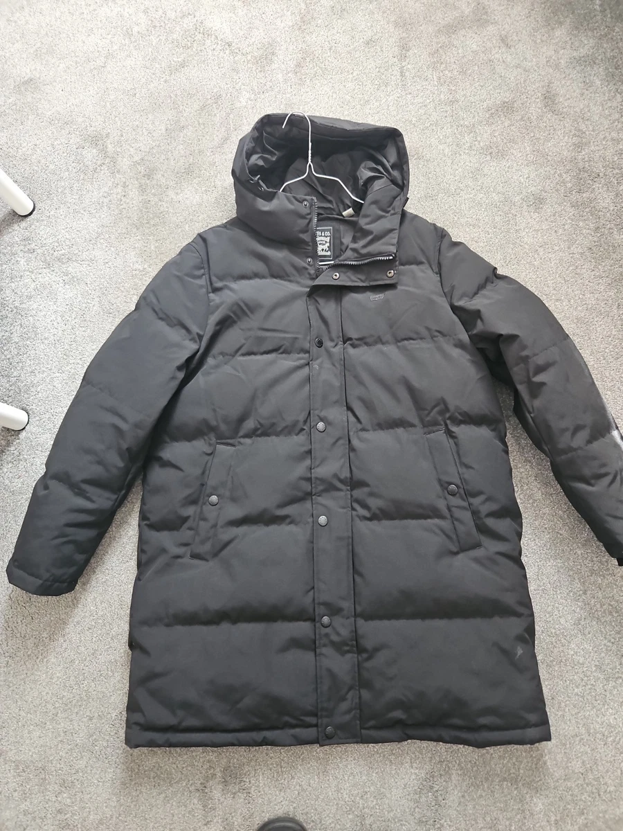 Levi's Men's Long Puffer Jacket Coat Hooded Black Large