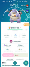 Pokemon Trade Go - Shiny Blastoise Gigantamax level 50 3 Moves Lucky