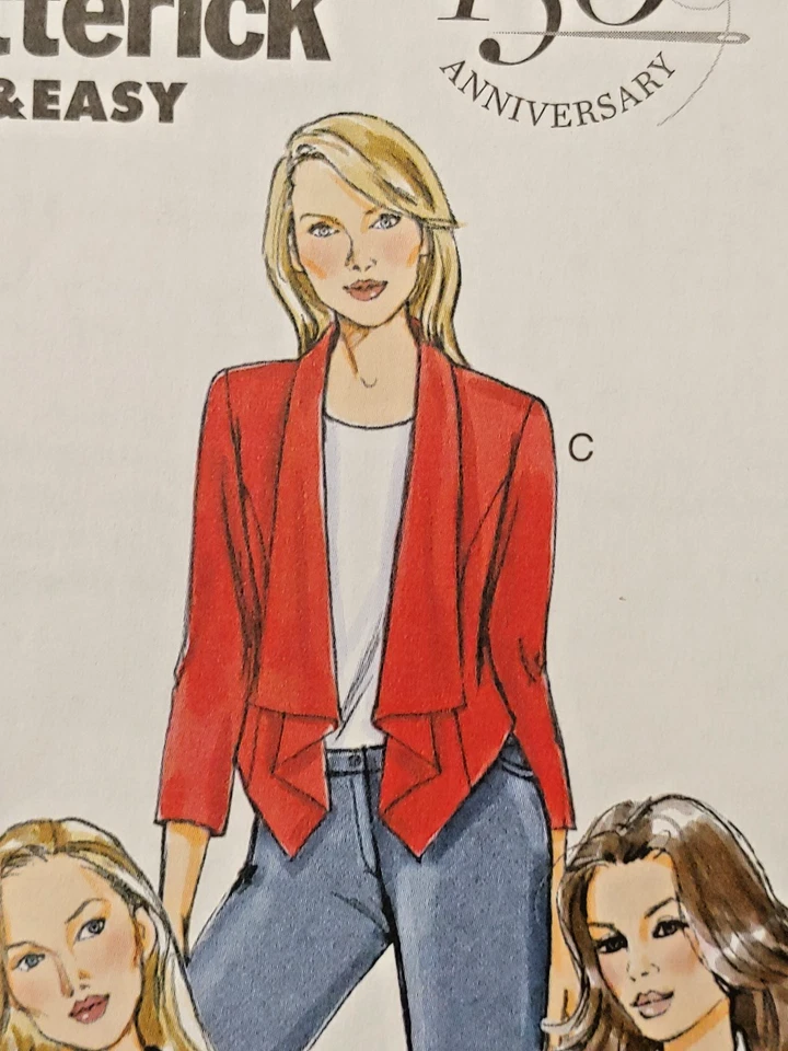 Butterick B5928 Open-Front Waterfall Drape Fitted Vest & Jackets Sz 6-8-10-12-14 - Image 2 of 4