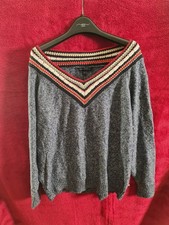 Womens Tommy Hilfiger V Neck Cotton Stripped Detailing Jumper Uk Size L
