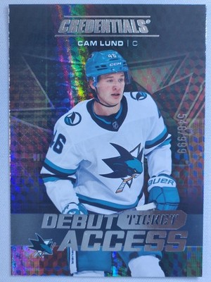 2025-26 Upper Deck Credentials CAM LUND RC Debut Ticket Access /999 Sharks