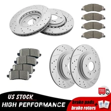 Front Rear Drilled Disc Rotors Ceramic Brake Pads for 2018 - 2023 Honda Odyssey