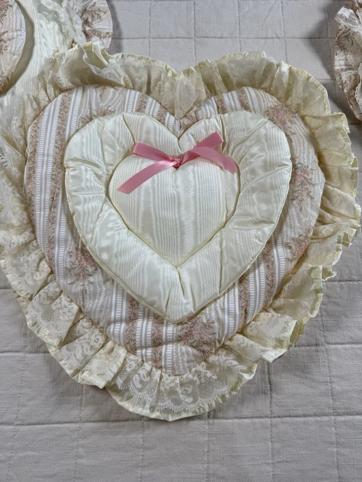 Judi-S Heart & Round Pillow Nursery Girl Decor Set Victorian Cottagecore Lace - Image 2 of 4