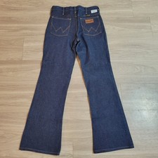 VTG 70s Wrangler 935 DEN No-Fault Jeans Mens 28x31 Dark Wash Flare USA Scovill