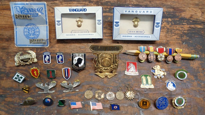 Junk Drawer Lot military badges veteran medal insignia & patriotic lapel pins