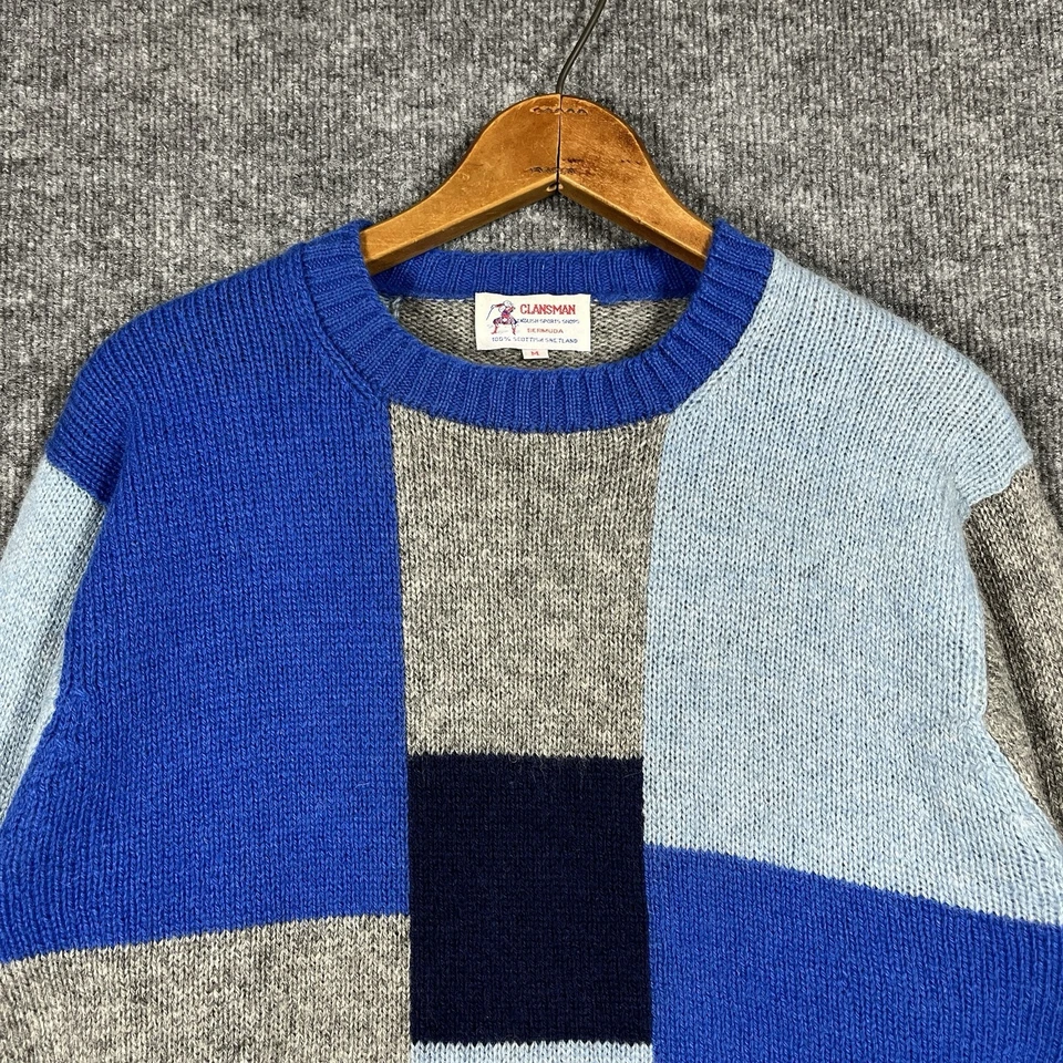 VINTAGE 60s 70s Clansman Shetland Wool Sweater Mens Medium Patchwork Color Block - Image 2 of 4