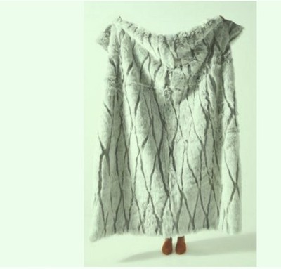 NWOT Anthropologie Alpine Faux Fur Throw Blanket Green/Gray 62