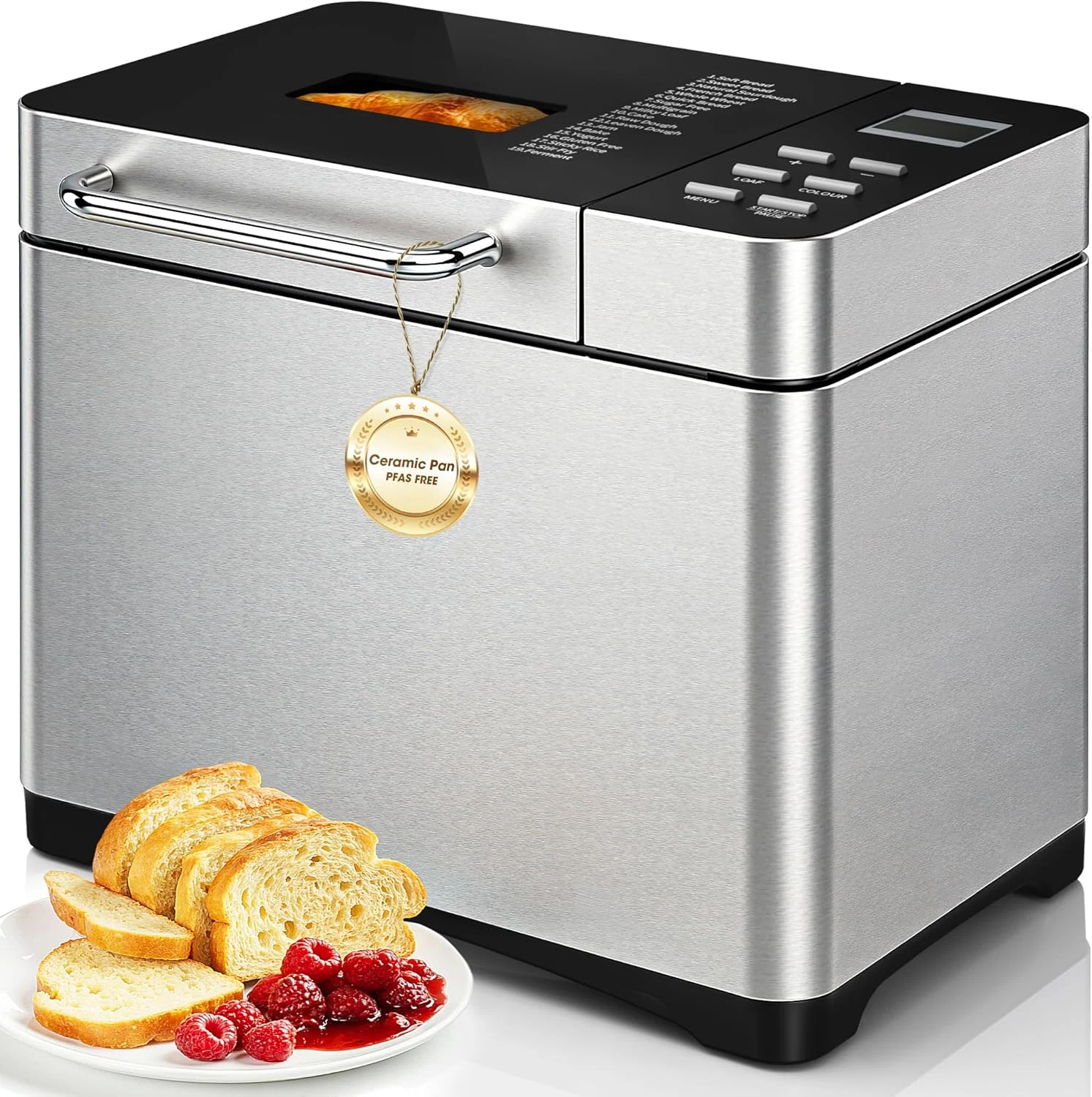 2LB Bread Maker 19-in-1 w/ Fruit Nut Dispenser Stainless Steel