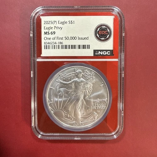 2025 (P) $1 Silver Eagle Privy NGC MS69 One of First 50,000 🔥 EDC RED CORE 🔥