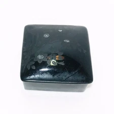 Russ Berrie & Co Black Floral Japan 5050 Ceramic Trinket Dish