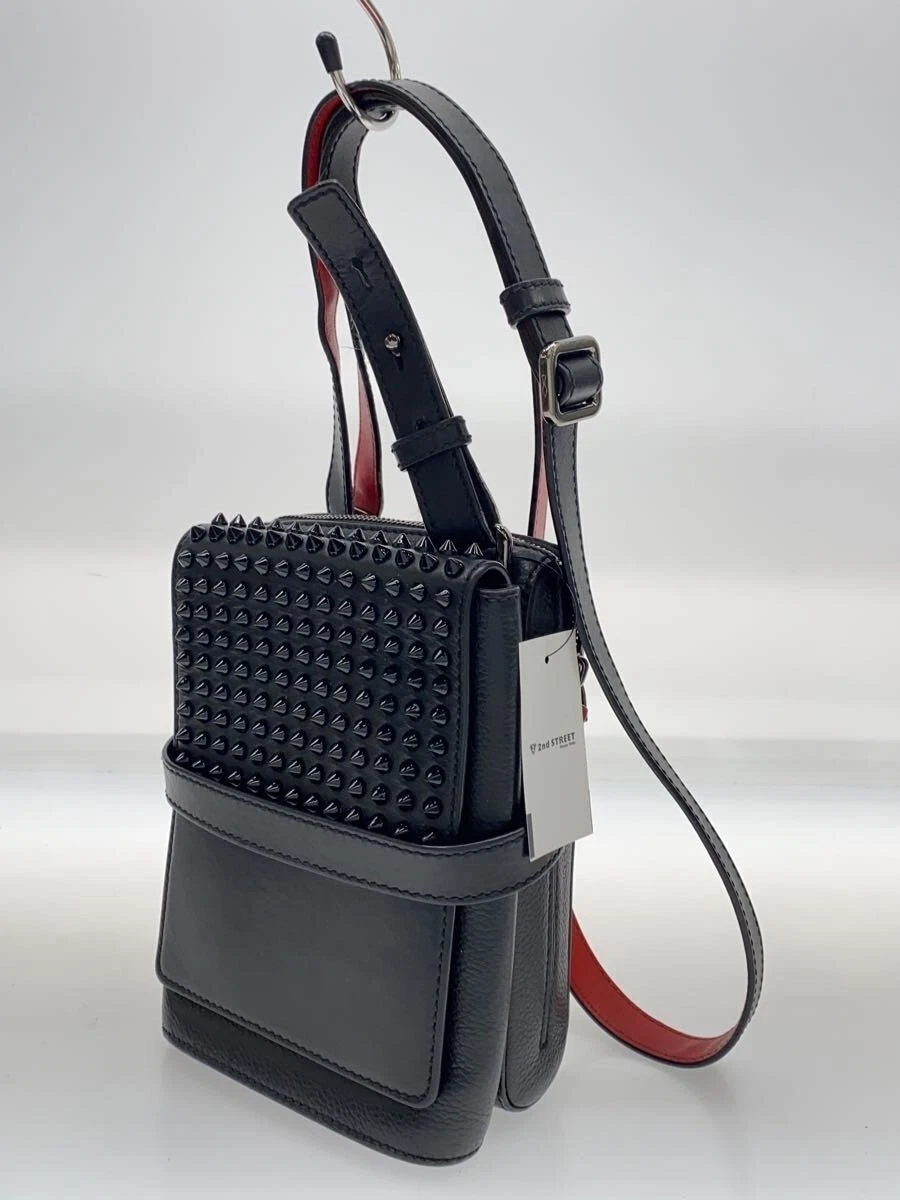 Christian Louboutin — Christian Louboutin Beneche Reporter Auth Shoulder Bag Leather Studs Black Red