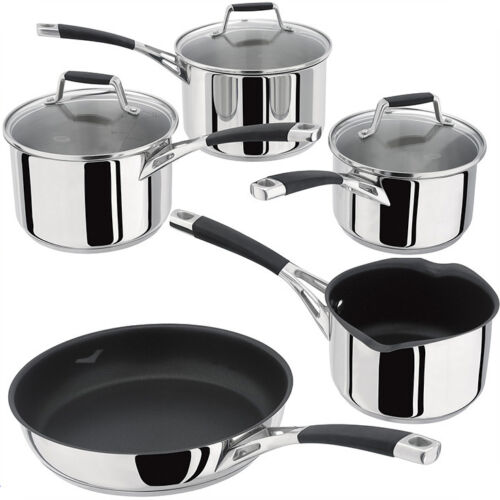 Stellar 5000 Induction Mirror Polished SS Glass Lids Frying Pan Or Saucepan Set - Picture 1 of 2