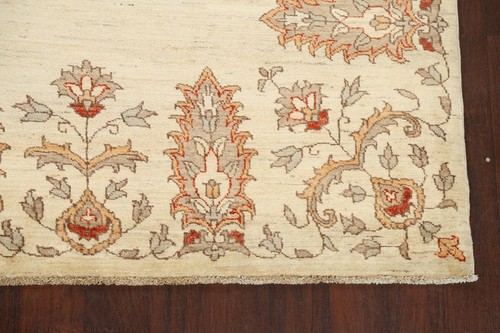 Vegetable Dye Peshawar Bordered Oriental Area Rug Near Square Ivory Handmade 6x7 - Picture 8 of 12