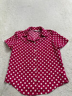 Susan Graver Women Polka Dot Short Sleeve Button-Up Shirt Hot Pink Size 2XS