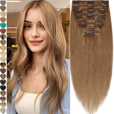 Clip In 100% Real Human Hair Extensions Indian Russian Remy 8Pcs Full Head Wefts