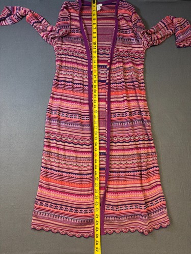 Chico's 1 Women's Sz M Zig Zag Carly Duster Open Cardigan Pink Eclectic Casual - Picture 10 of 12
