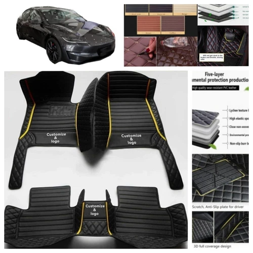 For Tesla Model 3 2017-2025 Car Floor Mats All Weather Foot Carpets Leather Rugs - Picture 34 of 35