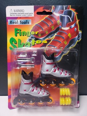 NEW Vintage Finger Inline Skates Rollerblade Toys Old Stock RED w Tools