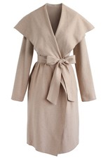 Chicwish Free Myself Open Front Wool-blend Coat In Sand