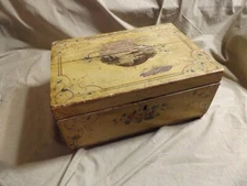 Antique 1830-40s Hand Painted Sewing Box Footed Pin Cushion Pin Stripes