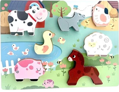 RB&G Holzpuzzle, Holzspielzeug Puzzle Bauernhof ab 1 2 3 Jahren, Holz Spielzeug